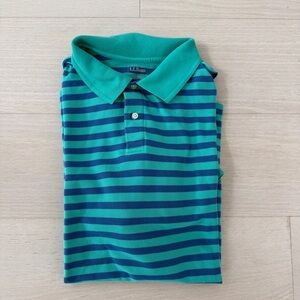 LL Bean Blue Teal Striped Short Sleeve Polo